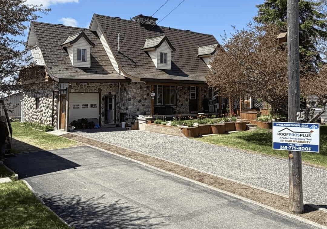 Residential brown metal roof installed by Roof Pros Plus on an Ontario home, featuring a long-lasting metal roofing system designed for durability, weather resistance, and timeless style.