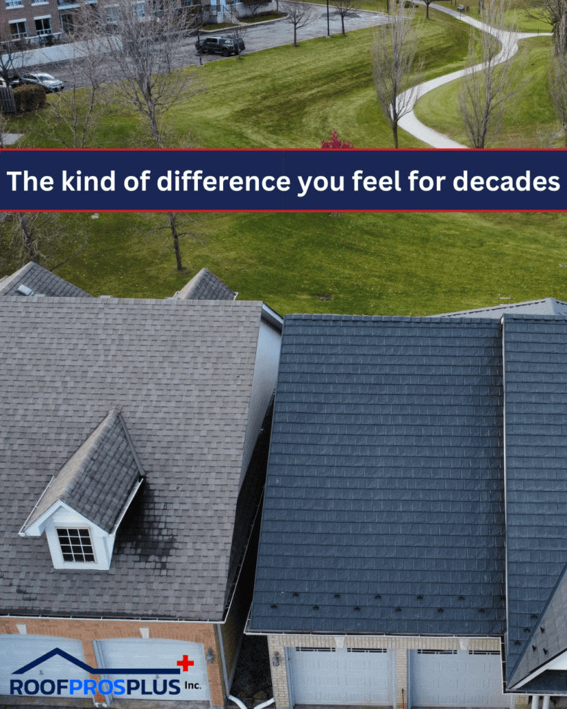Asphalt vs. a metal roof installed by Roof Pros Plus