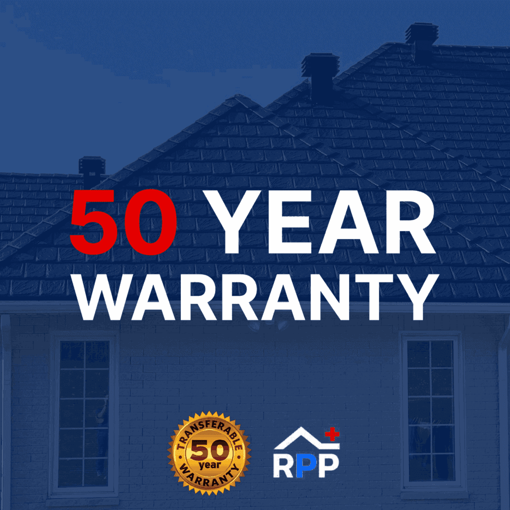 50 year non-prorated warranty callout with Roof Pros Plus