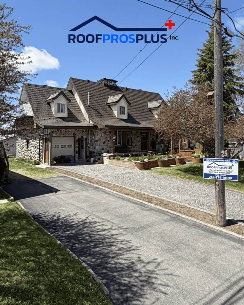 Residential brown metal roof installed by Roof Pros Plus on an Ontario home, featuring a long-lasting metal roofing system designed for durability, weather resistance, and timeless style.